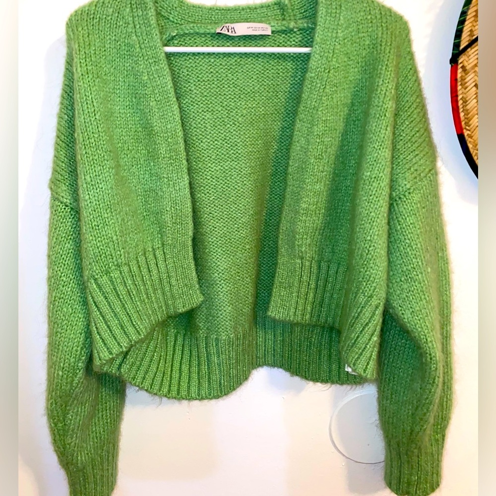 Green Zara Cropped Cardigan